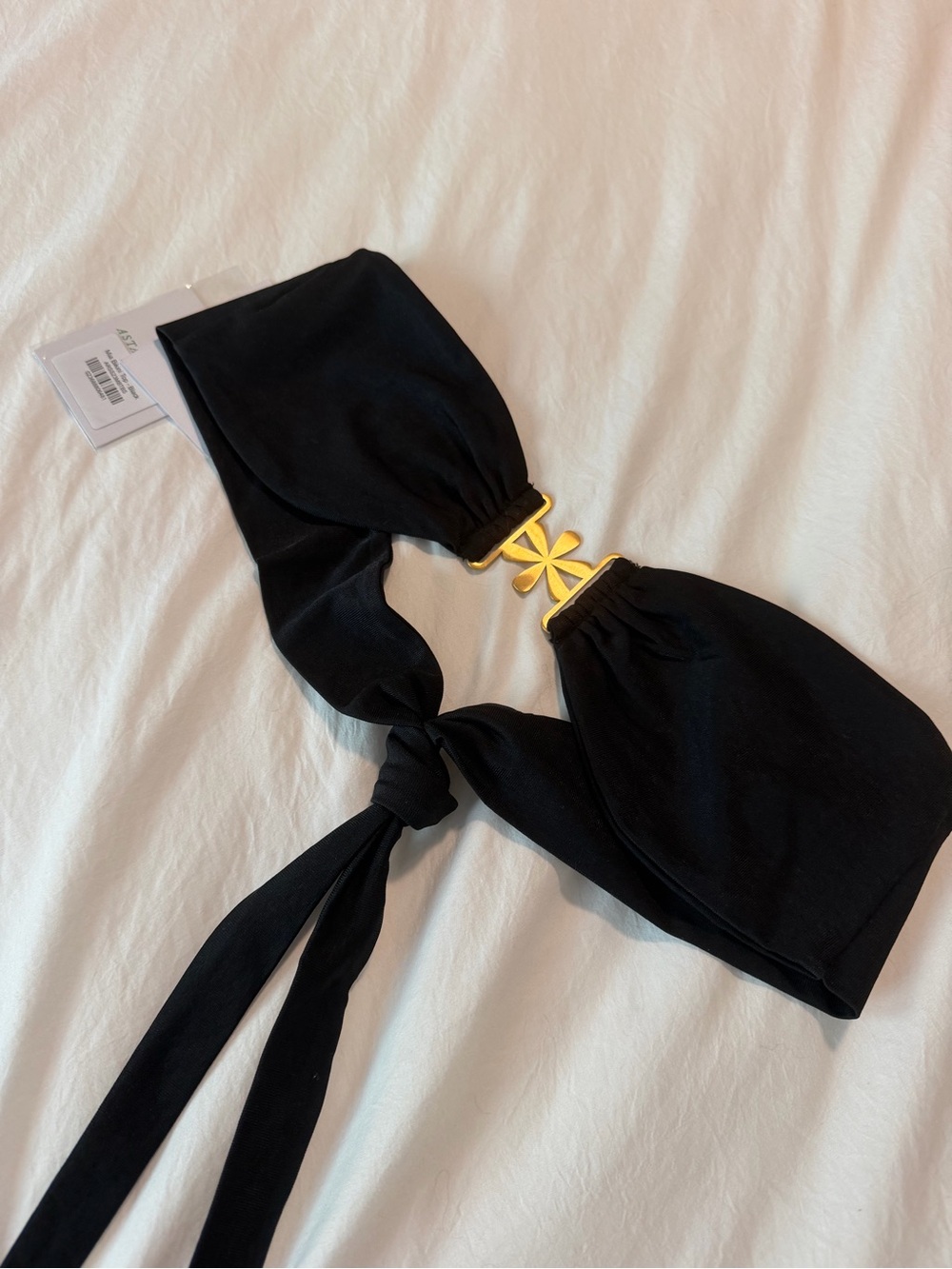 Black Bandeau Bikini Top with Gold Clover Accent